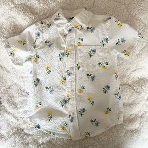 Janie and Jack Boys S/S Seersucker Shirt 12-18mos white with floral